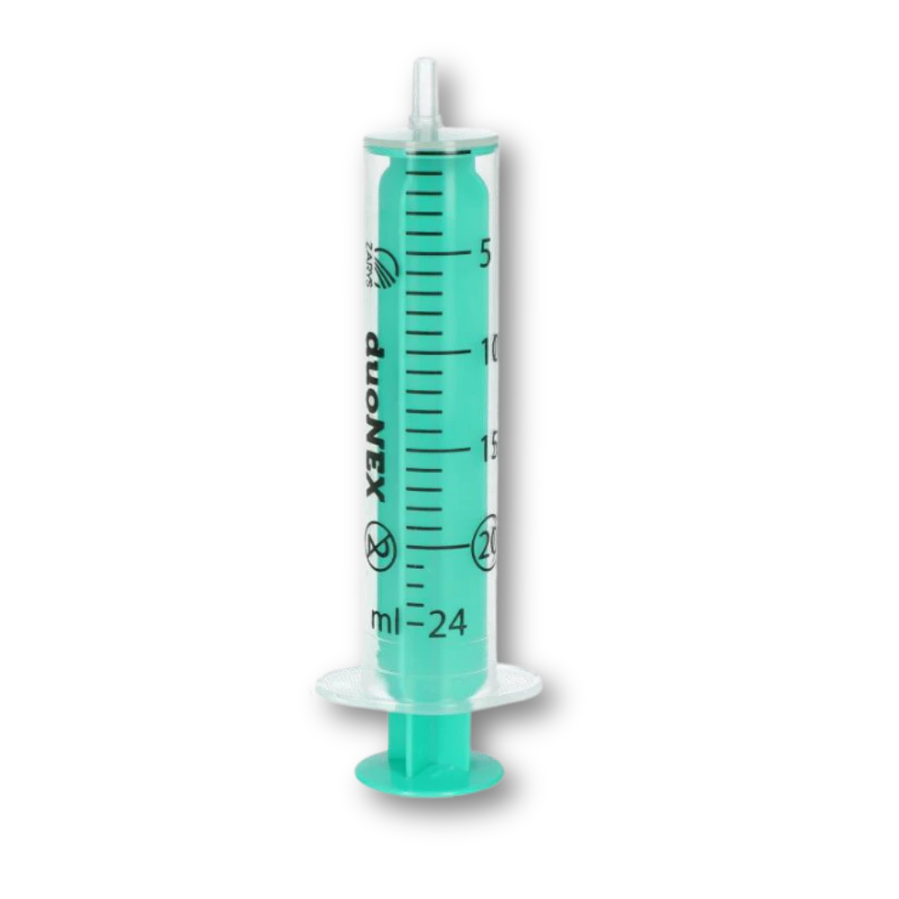 Striekačka injekčná 2-dielna duoNEX 20 ml Luer/100 ks, zelený piest